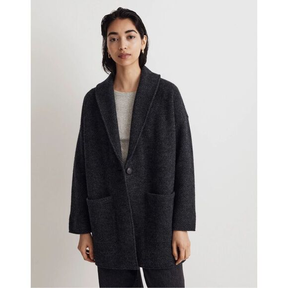Madewell Herringbone Oversized Sweater Blazer Jacket size S Heather Garbon Gray - Picture 1 of 14